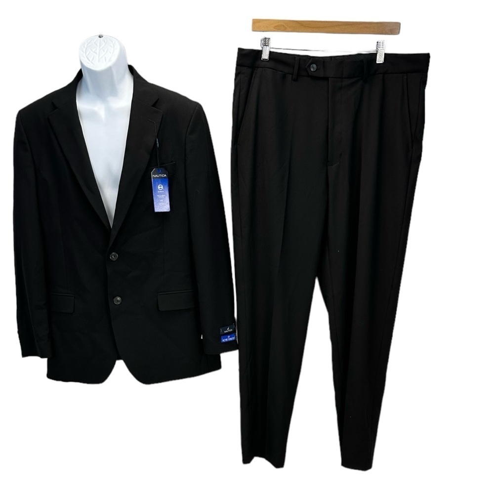 Nautica Gaff Single Breasted Modern Fit Active Stretch Suit - Black - 42L W36